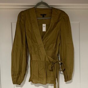 Banana Republic Olive Green Wrap Blouse- size M, 100% cotton